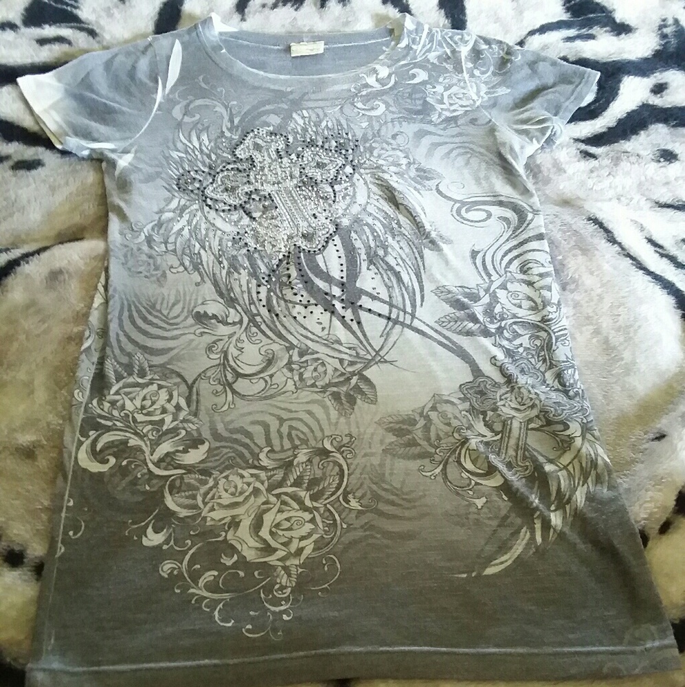 Daytrip Cross Rose Rhinestone Print T-Shirt